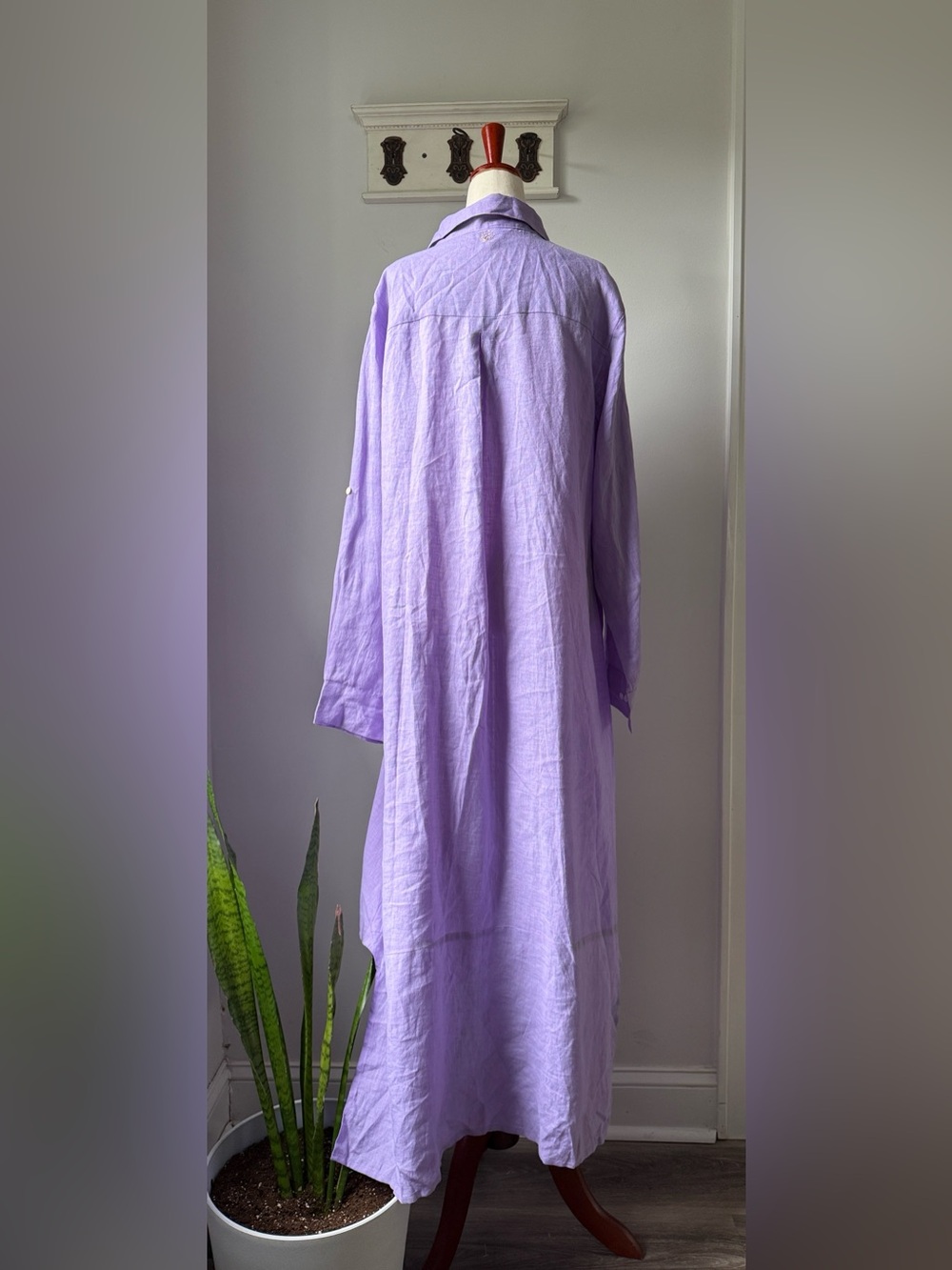 Perry Walker the Sydney Lavender Button-Front Maxi Shirt Dress - 100% Linen - Picture 9 of 11